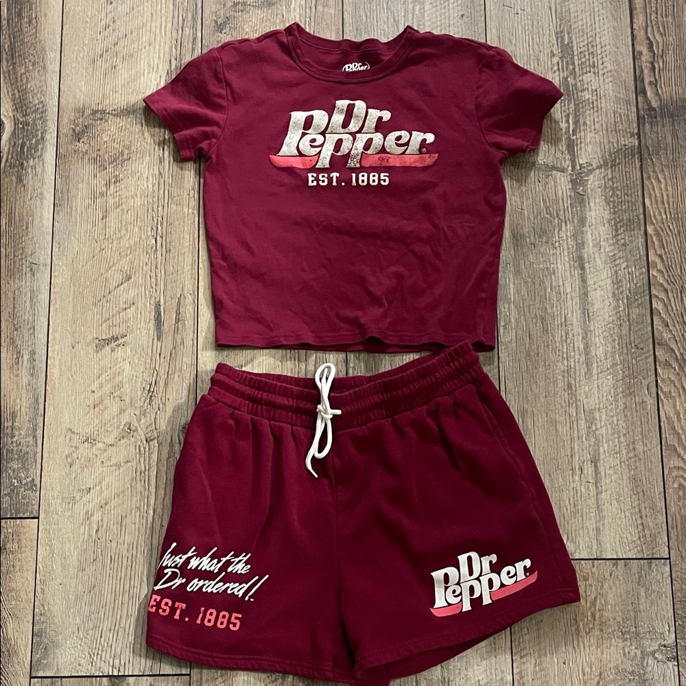 Dr Pepper Maroon Crop Top and Shorts Set